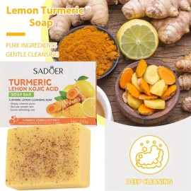 SADOER Lemon Turmeric & Kojic Acid Brightening Soap, Dark Spot Remover, Whitening Soap
