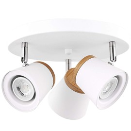 TeHenoo 3-Light Ceiling Light Fixture,Matte White Finish,Natural Bamboo Accent, Directional Spotlight Track Lights for Hallway, Small Bedroom, Foyer, Kitchen, Bathroom