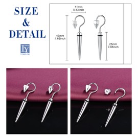 Yumilok Studs Earrings for Women Men Stainless Steel hook Piercing Screw Cone Piercing Spike silver
