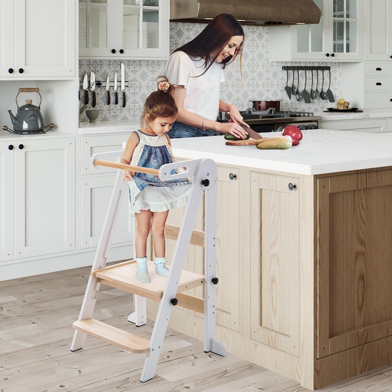 Gewitt Foldable Toddler Kitchen Stool Helper - Adjustable Height Toddler