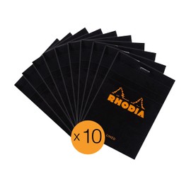 RHODIA 126009C - Stapled Notepad N°12 Black - 8.5x12 cm - Ruled - 80 Detachable Sheets - 80G White Clairefontaine Paper - Coated Card Cover - Pack of 10 pads