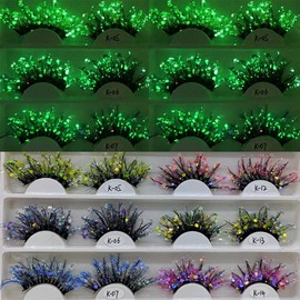 Lilishop Lilishop Luminous Glitter Lashes,Glow Under Light,Fluffy Fiber Dramatic Shining Colored Lash Extensions,Costume Cosplay Decorative Eyelashes Strip,Sparkly Mermaid Queen Art DIY Sequins Makeup K11