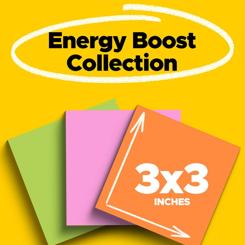Post-it Super Sticky Notes, 3 x 3 in, Neon Fizz,