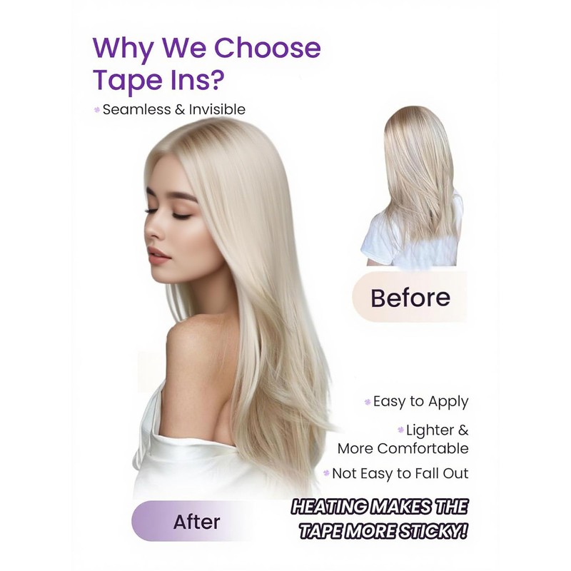 LaaVoo Blonde Tape in Hair Extensions Human Hair Dark Ash
