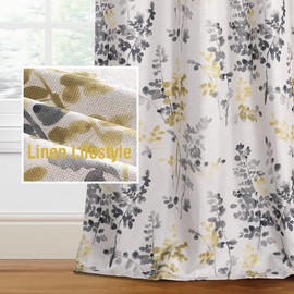 H.VERSAILTEX Linen Blackout Curtains 84 Inches Long Thermal Insulated Room Darkening Linen Curtains for Bedroom Textured Burlap Grommet Window Curtains for Living Room, 2 Panels, Grey and Yellow
