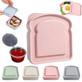 FeBohao Sandwich Container with Lid Plastic Snack Box Reusable Snack Packs Lunch Box Food Containers with Sauce Contain (Pink)