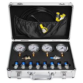 YFIXTOOL Hydraulic Pressure Test Kit for Excavator, Includes 10x Couplings, 3X Test Hoses, 4X Pressure Gauges (1500PSI, 3500PSI, 6000PSI, 9000PSI)