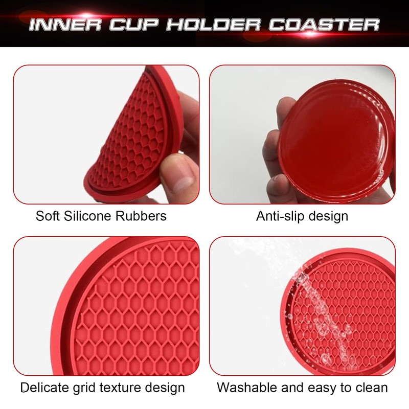 Xotic Tech 4PCS/Set Red Soft Silicone Interior Non-Slip Car Cup