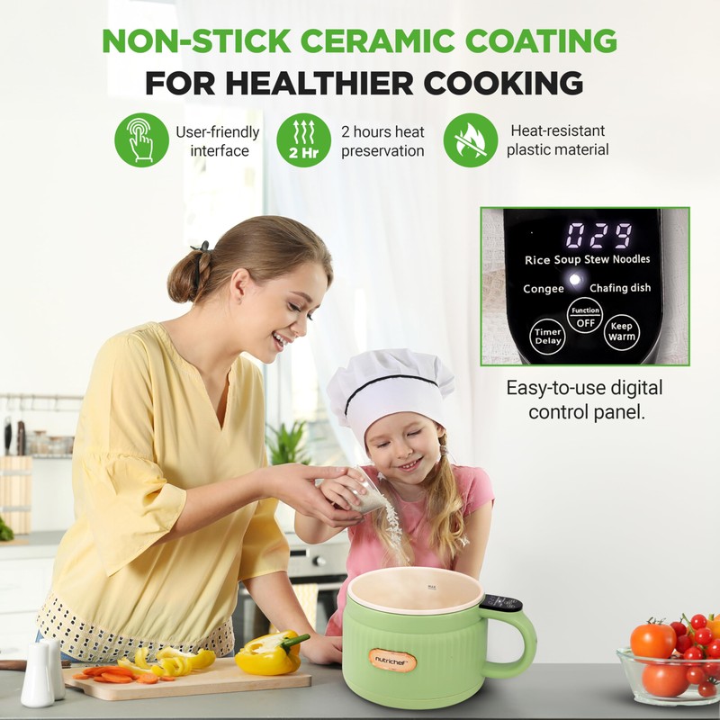 NutriChef 1.6 QT Portable Electric Rice Cooker & Lunch Maker