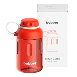BOBBER 20 oz Tritan Water Bottle with Strainer Mesh, Premium Quality — Dishwasher Safe & Leak Proof, BPA Free Sports Water Bottle for Gym — Hard Plastic Water Bottle for Men, Women (Red)