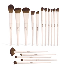 16Pcs Makeup Brush Set, Professional Face & Eye Makeup Brushes（Off White）