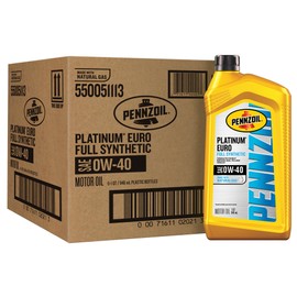 Pennzoil Platinum Euro Full Synthetic 0W-40 Motor Oil, 1 Quart (6 Pack)