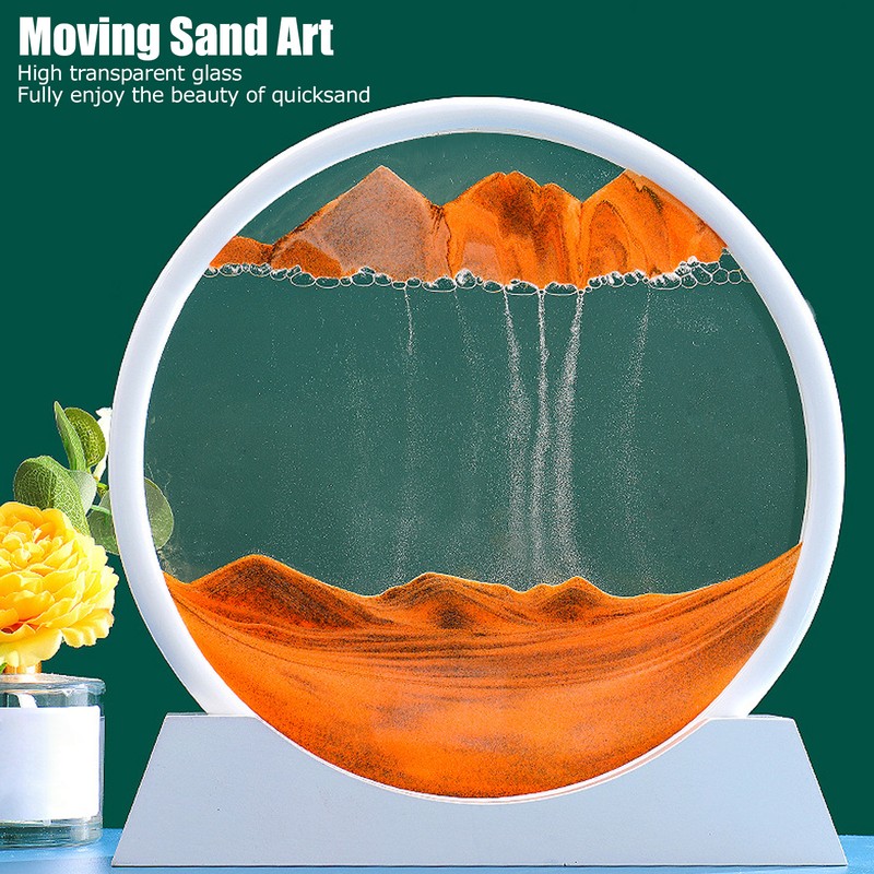 Moving Sand Art Round White Frame 3D High Transparent Glass