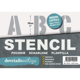 Letter Stencils 50mm Tall (1.96”) Modern Style Capital Letters Reusable Stencil Complete Alphabet & Numbers on 6 Separate Sheets of 200 x 148mm Tough Flexible Plastic Mylar by Dovetails Vintage