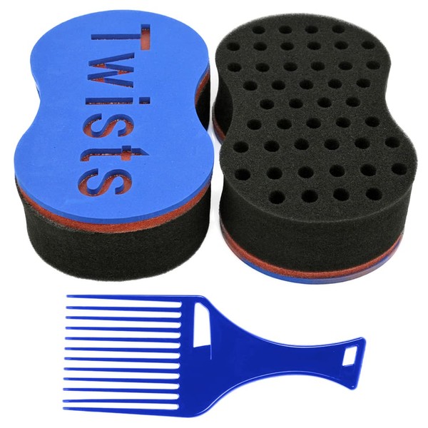 BEWAVE Hair Brush Sponge Twist Wave Barber Tool For Dreads Afro Locs Twist Curl Coil Black, 1 Pc with 1 Pc Hair Pick