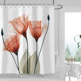 ZCHOMI Orange Floral Shower Curtain Watercolor Tulip Flower Shower Curtain for Bathroom Waterproof Polyester Fabric Bathroom Curtain 72 x 72 Inch with 12 Hooks