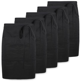 MBAIYO 5 Pack Black Server Aprons with 2 Pockets, Waterproof Unisex Nylon Server Half Apron with Extra Long Front Waist Ties for Men Women, 32.6 x 21.8in