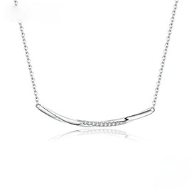 PAHALA 925 Sterling Silver Wave Clear CZ Choker Minimalist Crystal Pendant Necklace