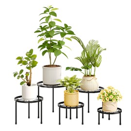 Whonline 5pcs Black Metal Plant Stands, Heavy Duty Flower Pot Stand Set for Multiple Plant, Iron Plant Pot Shelf, Decoration Racks for Home Indoor and Outdoor
