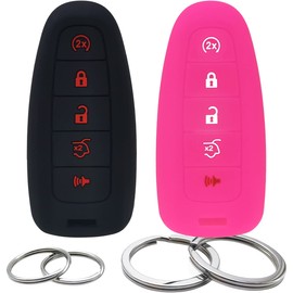 2Pcs Silicone 5 Buttons Key Fob Cover Remote Case Keyless Protector Compatible with Ford C-Max Edge Escape Expedition Explorer Flex Focus Taurus Lincoln MKS MKT MKX Navigator (Black & Hot Pink)
