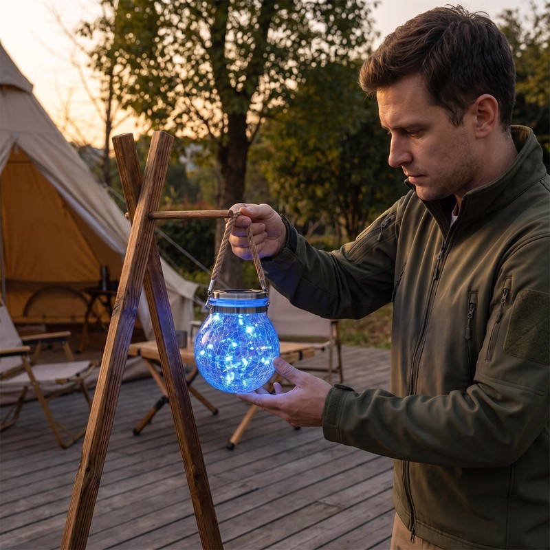 Solar Powered Transparent Glass Jar Lantern with 30 LED Lights,Hanging