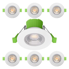 nxt gen NovaLite 6-Pack 6W Fire Rated LED Downlights | Tri-Colour CCT | IP65 Dimmable Ceiling Spotlights | White | 30/60/90 min Fire Rated | Bathroom & Kitchen Lighting