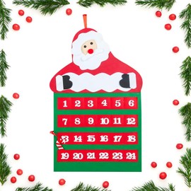 Christmas Felt Advent Calendar Red Santa Advent Calendar with 24 Days Pockets 24 Fillable Santa Claus Countdown Calendar Christmas Countdown Hanging Calendar for Home Office Door Wall Decoration