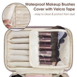 Wandering Nature Cosmetic Bag Women's Travel Makeup Bag Large Makeup Bag Organiser with Brush Compartment Toiletry Bag PU Leather Portable Makeup Bag, purple