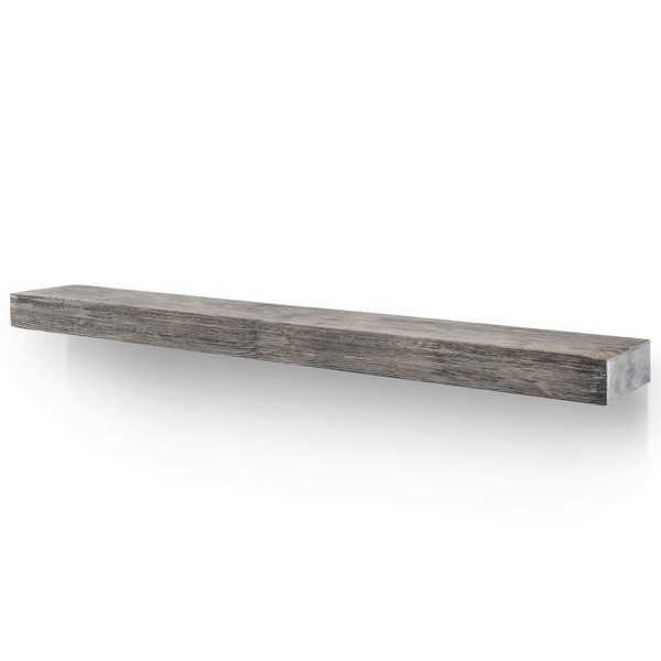 BoscoMondo 60 Inch Fireplace Mantel - Solid Rustic Wood - Wall Mounted Floating Farmhouse Shelf - with Invisible Heavy Duty Metal Bracket (60", Grey)