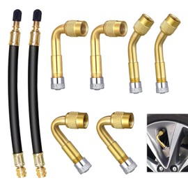 8-Piece Valve Extension Set, Tyre Valve Extension Adapter with 45° 90° 135° Copper Angle Valve Adapters, 2x Rubber Hose 180 mm for Schrader Valves on Car Motorcycle Bicycle Scooter Bike Tyres