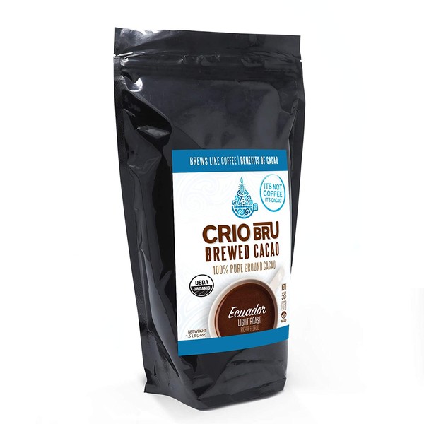 Crio Bru Ecuador Light Roast 24oz (1.5 lb) Bag | Organic Healthy Brewed Cacao Drink | Great Substitute to Herbal Tea and Coffee | 99% Caffeine Free Gluten Free Whole-30 Low Calorie Honest Energy