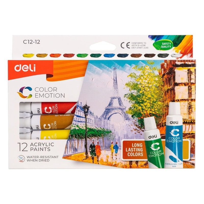 deli EC12-12 Color Emotion Acrylic Paints 12-Pieces