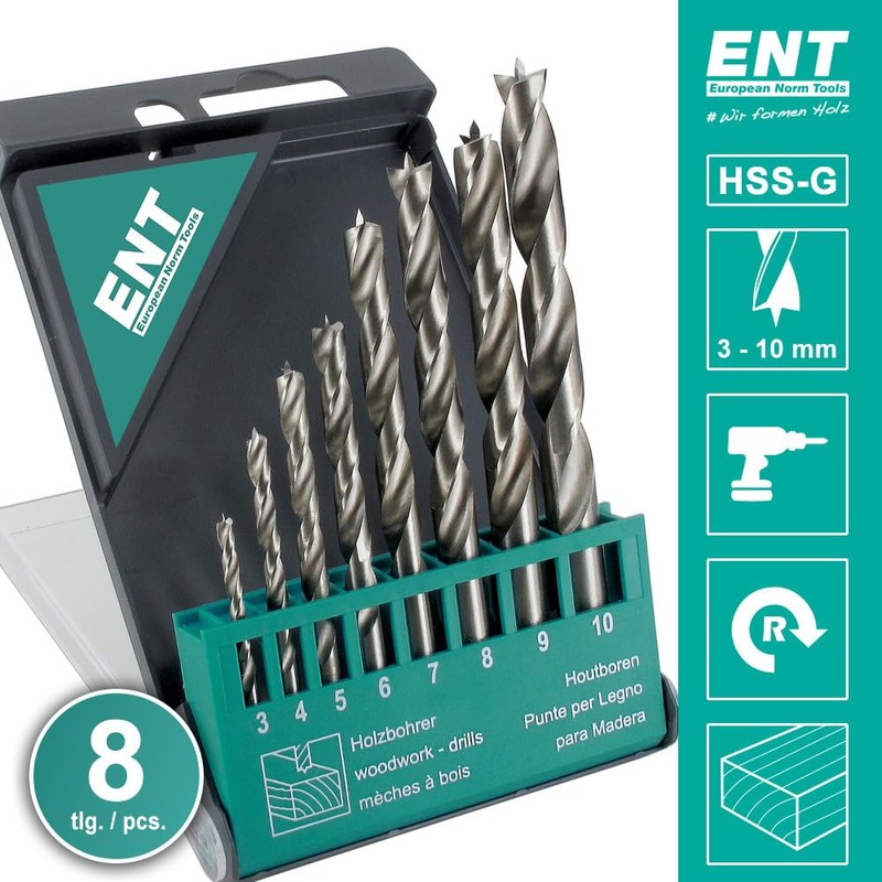 ENT Duradrill 8 Pieces HSS-G Wood Drill Bit Set 3-10