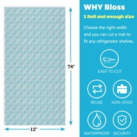 Bloss Refrigerator Liners for Shelves / 12" x 78" Refrigerator Mats Liners/Washable Fridge Liners/Wire Shelf Liner, Drawer Liners, Blue