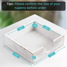 Napkin Holder for Table, White Washed Wood Napkins Holders For Paper Napkins, Flat Napkin Holder for Luncheon, Napkin Holders for Kitchen Dinner Decor, Napkin Dispenser for Indoor & Outdoor Use