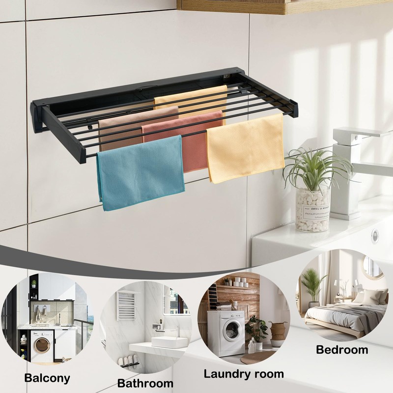HOUSEBLISS Wall Mounted Drying Rack, Aluminum Collapsible, 88 lbs Capacity,