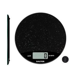 Salter 1009 BKDR Digital Kitchen Scale – Round Marble Food Weighing Scales, Tare Function, Weigh Liquids/Fluids, Easy Read LCD Display, Metric/Imperial, Electronic, Baking/Cooking, 8kg Capacity, Black