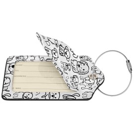 Buyidec 2 Pack White and Black Hand Drawn Cartoon Dogs Luggage Tags for Suitcases, Leather Baggage Tag with Loop, Funny Cool Name Id Card Cover Travel Bag Labels Set for Women Men Boys Girls Kids