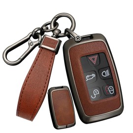 SANRILY PU Leather Key Fob Case Fit for Jaguar F-Pace F-Type XE XEL XF XFL XJ, Range Rover Evoque Sport Velar, Land Rover Key Fob Cover with Leather Keychain Black-brown