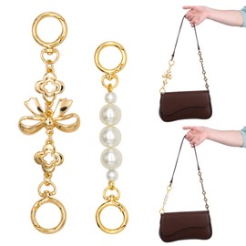 2 Pcs Purse Extender Chain, Metal Bow Pattern Wallet Strap Replacement, Alloy Pearl Bag Extender Chains, Wallet Extender Chain Decoration for Purses, Bags, Wallet