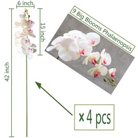 FagusHome 9 Heads Artificial Phalaenopsis Flowers 4 Pcs Artificial Orchid Flowers 42 inch Stem Plants for Home Décor (Red-White)