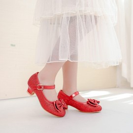 Walofou Red Flower Girl Shoes - Princess Shoes for Toddler/Little Kid & Big Kid (2801 Red 4)
