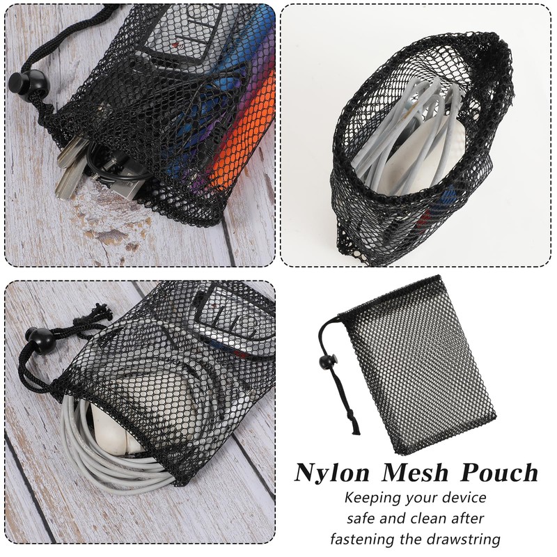 12 Pcs Small Mesh Bags Black Nylon Drawstring Bags with