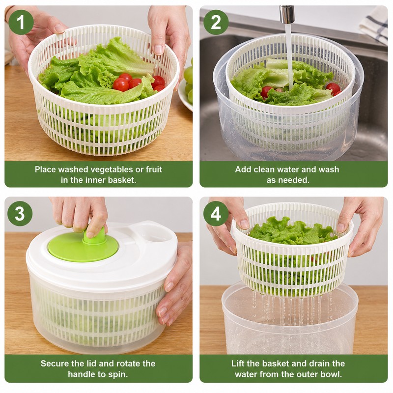 Manual Salad Spinner for Washing & Draining Produce – 3L