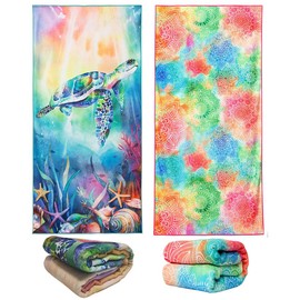 stampringt Extra Large Cute Tie Dye Sea Turtle Beach Towels Set of 2 Pack for Girls, Big Oversized Thick Microfiber Terry Cloth Two Person Sandproof Quick Dry 30 x 60
