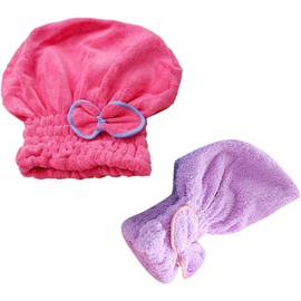 Gorros para Secar Cabello de Microfibra Superabsorbente 2 Piezas (Morado y Rojo Sandía) Lazo Ajustable para Mujer y Niña, Toallas Suaves de Secado Rápido para Baño, Gimnasio