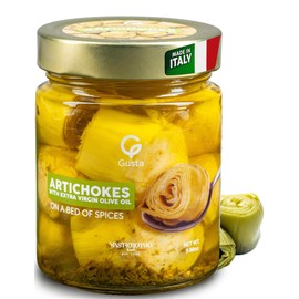Gusta Artichokes in Olive Oil on a Bed of Spices - Made in Italy - Organic Artichokes Glass Jar with Extra Virgin Olive Oil - Non-GMO, All Natural - Perfect Snack - 9.88oz Glass Jar