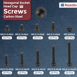 Kozelo 300 Pieces M2.5 Hex Head Screws Bolts Nuts Assortment Kit - [M2.5x3/4/5/6/8/10/12/16/20mm] Alloy Steel Full Thread Black Oxide 12.9 Socket Cap Screw