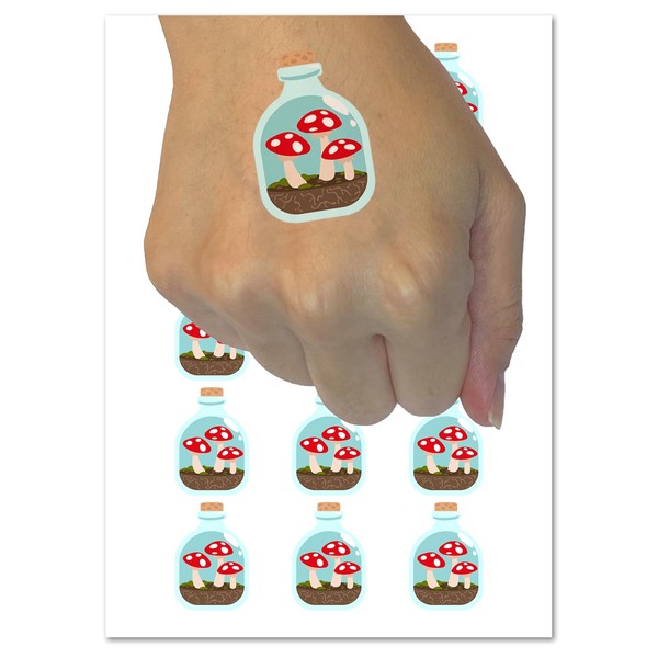 Glass Bottle Mushroom Dirt Terrarium Temporary Tattoo Water Resistant Fake