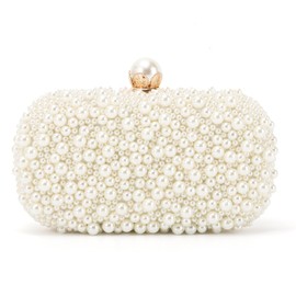 OPLERT Women's Pearl Evening Handbags Pearl Clutch Purses for Wedding Bridal Party Prom, beige